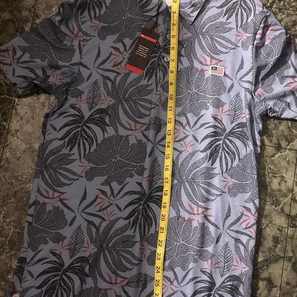 travis mathew Hawaiian Golf Shirt Polo Red Letter Day Peru USA Flag Performance
